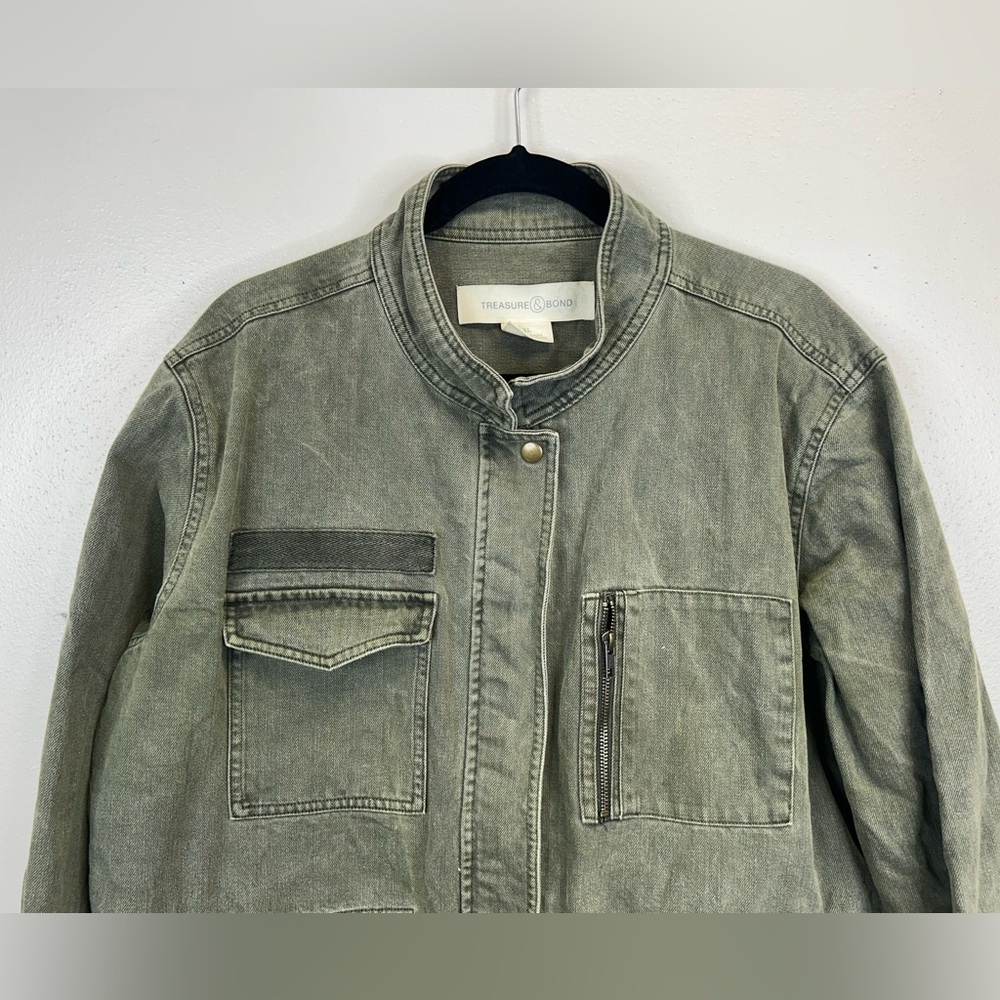 Green Utility Jacket Mens XL Pockets Full Zip Outdoor Barn Farm Military Style - Picture 4 of 15